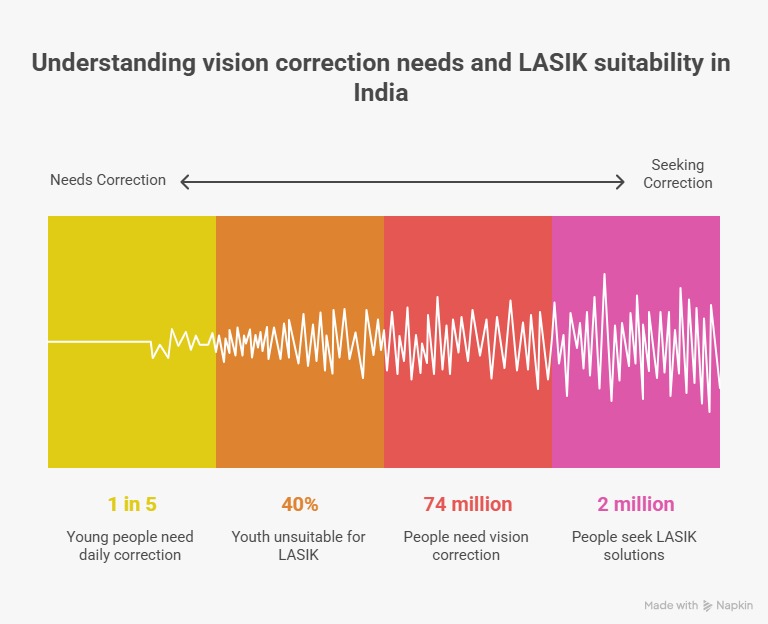 Infographic detailing LASIK limitations and the alternative solutions available in India.